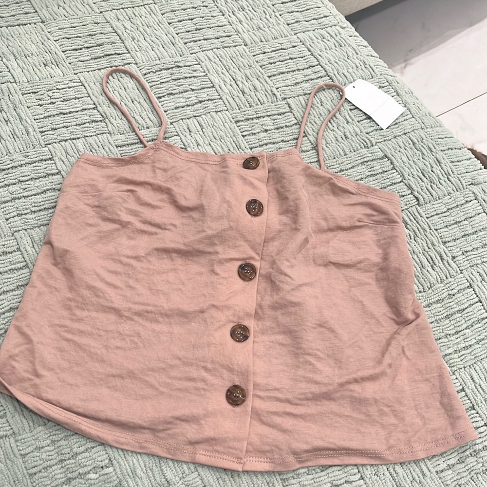 Top Shop Taupe Button Crop Front Tank Top Size 8